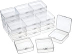 SATINIOR 24 Packs Small Clear Plastic Beads Storage Containers Box with Hinged Lid for Storage of Small Items, Crafts, Jewelry, Hardware(2.9 x 2.9 x 1 Inches)