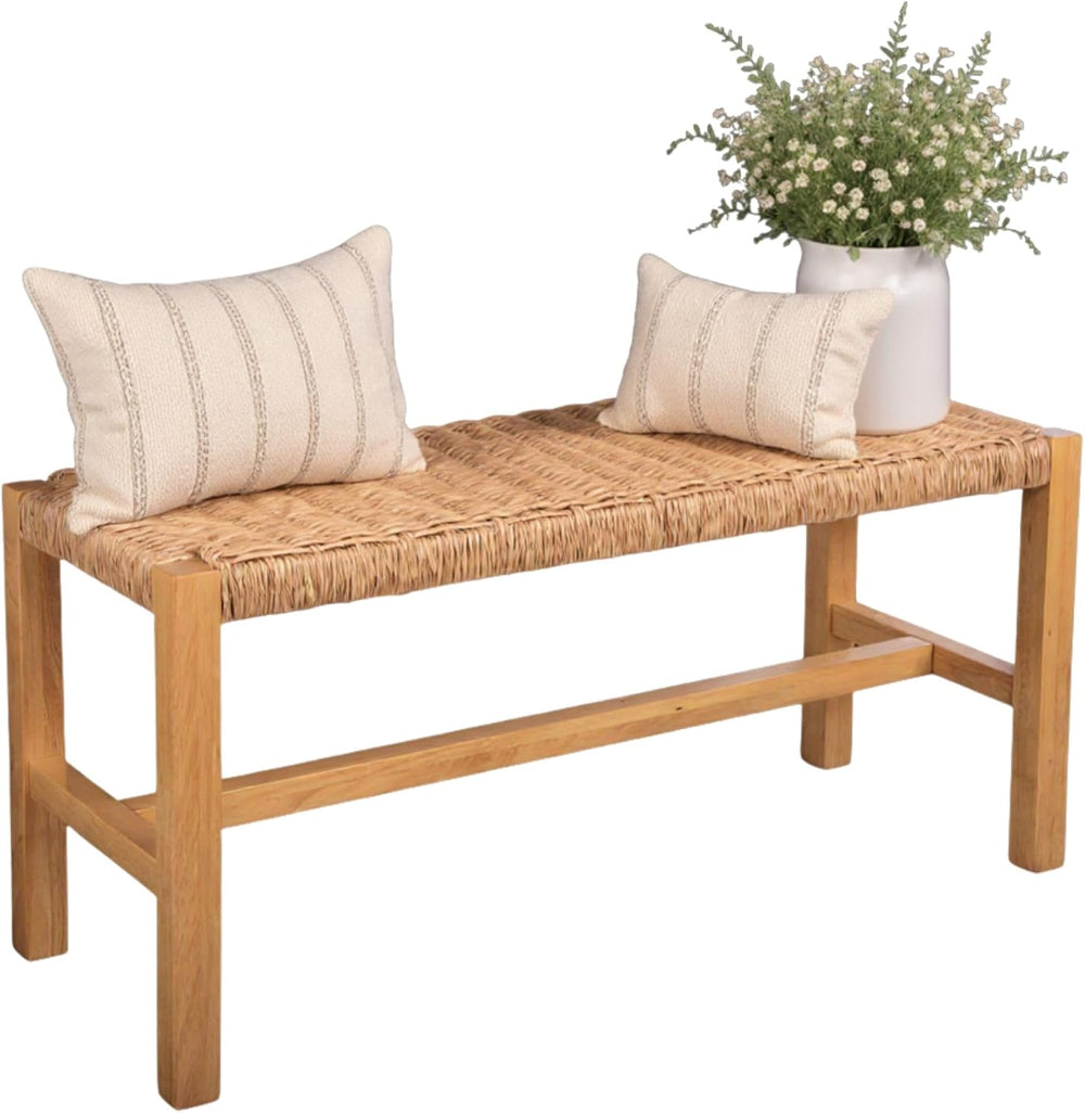 Alaterre Newport Solid Wood Entryway Bench with Woven Rope Seat, Light | 40” ...