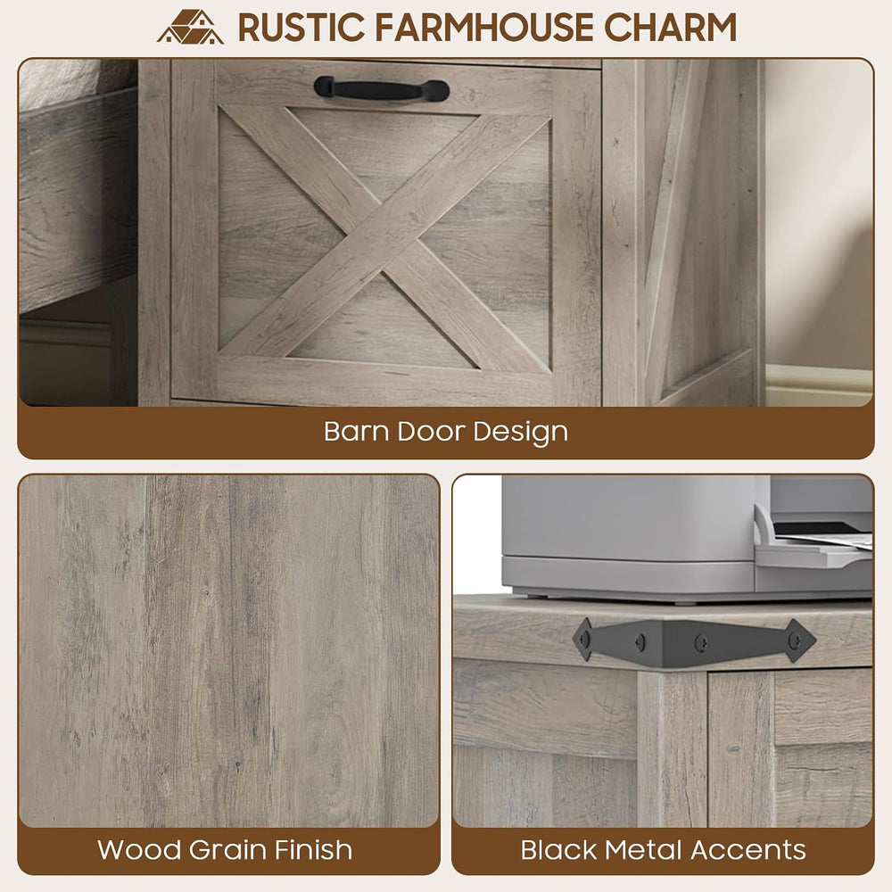 Small Farmhouse File Cabinet with 2 Drawers for Home Office, Rustic Grey | Ha...