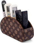 Remote Control Holders Organizer Box with 5 Compartment PU Leather Multi-functional Office Desk Storage Caddy Store Tv Remote for Media Player,Brush,Pencil,Glassees&Office Supplies (Brown+KhakiF)