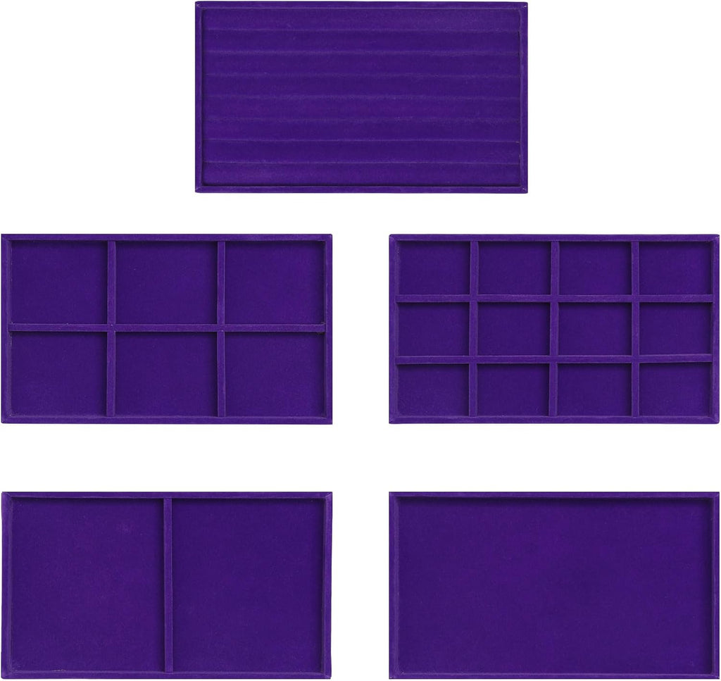 Frebeauty Extra Large Acrylic Jewelry Box for Women 5 Layers Clear Jewelry Organizer Velvet Earring Box with 5 Drawers Rings Display Case Necklaces Holder Tray for Women Girls(Purple)