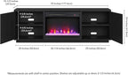 Henn&Hart Fluted TV Stand for TVs up to 75" with 26" Electric Crystal Rocks Fireplace and Ribbed Side Storage Cabinets for Living Room, Family Room, or Office, Natural Black