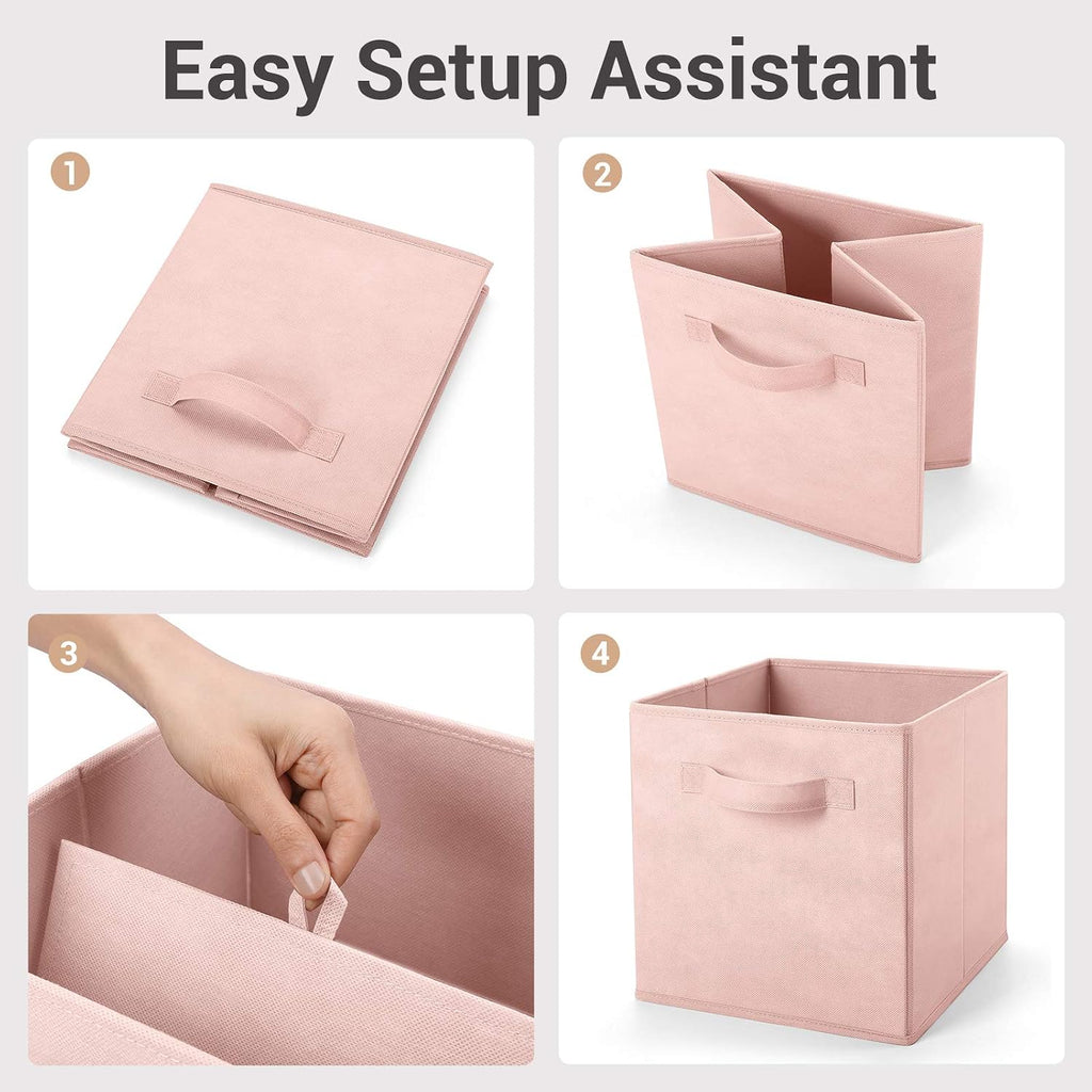 MaidMAX Fabric Storage Bins 10.5×10.5×11, Foldable Cloth Cube Storage Bins for Home Bedroom Closet Drawers Organizer, Pink, Set of 6 | Set of 6 Cloth Cube Storage Bins for Home Bedroom Closet Drawers Organizer Sturdy Handles for Easy Access