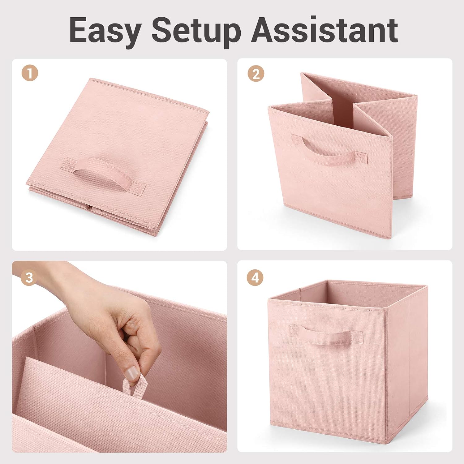 MaidMAX Fabric Storage Bins 10.5×10.5×11, Foldable Cloth Cube Storage Bins for Home Bedroom Closet Drawers Organizer, Pink, Set of 6 | Set of 6 Cloth Cube Storage Bins for Home Bedroom Closet Drawers Organizer Sturdy Handles for Easy Access
