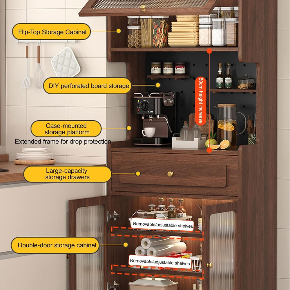 Pantry Cabinet, Kitchen Pantry Storage Cabinet with 3 Doors, Arched Pantry Ca...