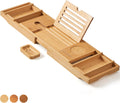 XcE Bamboo Bathtub Caddy Tray - Expandable to 41 Inches with Book Stand, Soap Holder & Anti-Slip Pads for Luxury Bath Spa, Natural