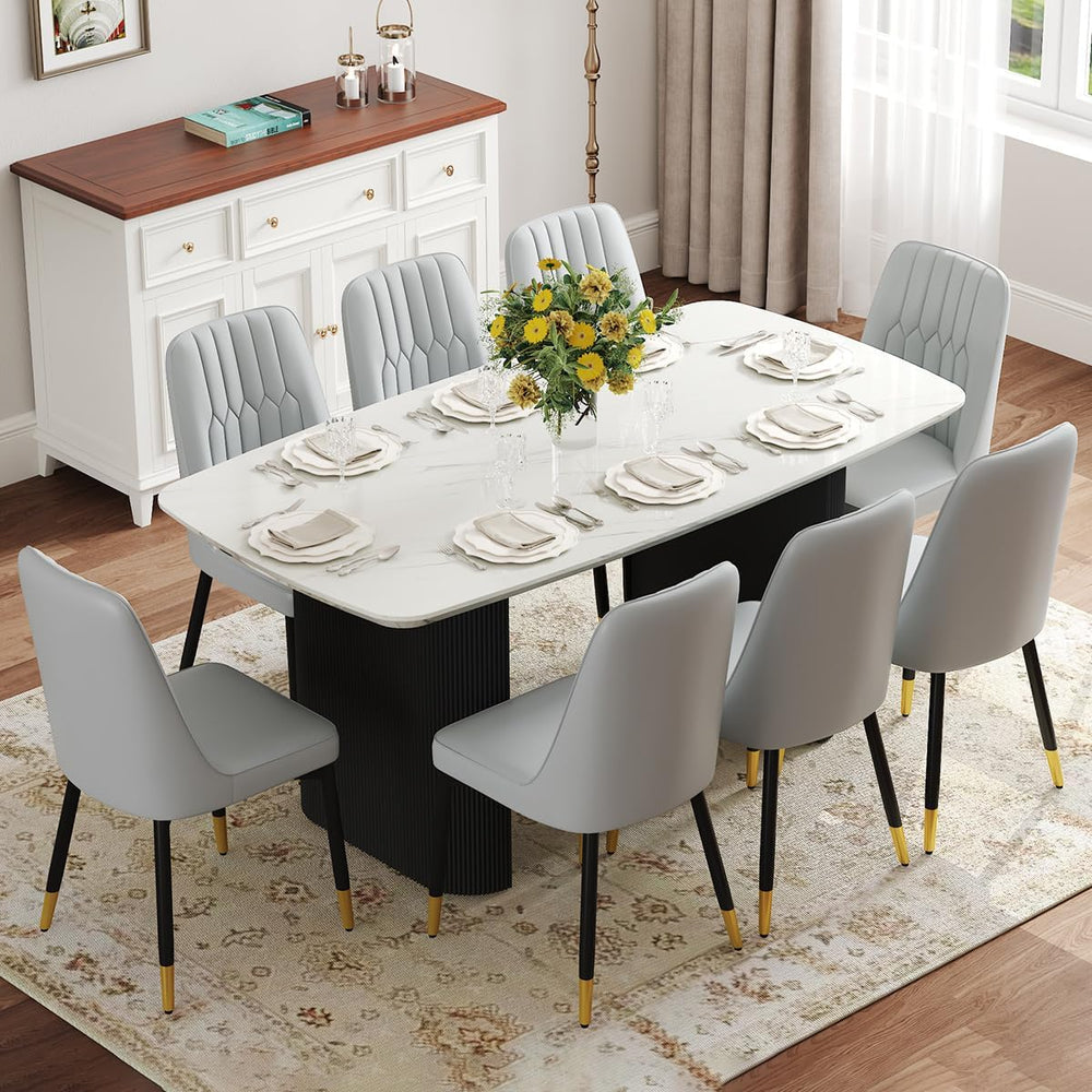 Ebullient White Dining Table Set for 8, 67'' Marble Oval Dining Table...