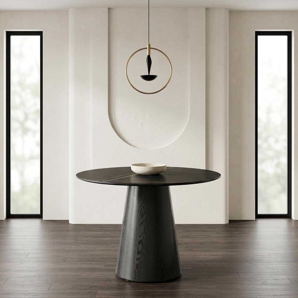 Round Dining Table for 4, 42 Inch Sintered Stone Dining Room Table, White and...