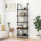 5-Tier wall Mounted Bookshelf, Ladder Shelves, Metal Frame & Wood Board, Decorative Shelving, Narrow Ladder Bookcase, Open Storage, Mordern Leaning Bookshelf for Bedroom, Living Room, Office, Black