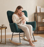 Nursery Rocking Chair, Rocking Chairs for Nursery, Green | Glider Rocker, Anti-Tip Safety Design, 440 Lb Weight Capacity, Cotton Fabric Cover, Padded Seat, for Living Room Bedroom