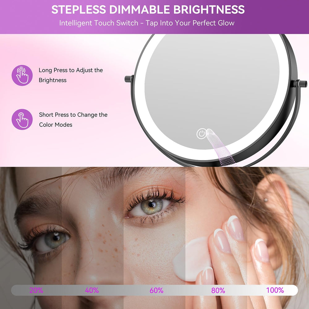 Auxmir 9" 5000mAh Magnifying Mirror, 1X/30X Lighted Makeup Mirror, Black