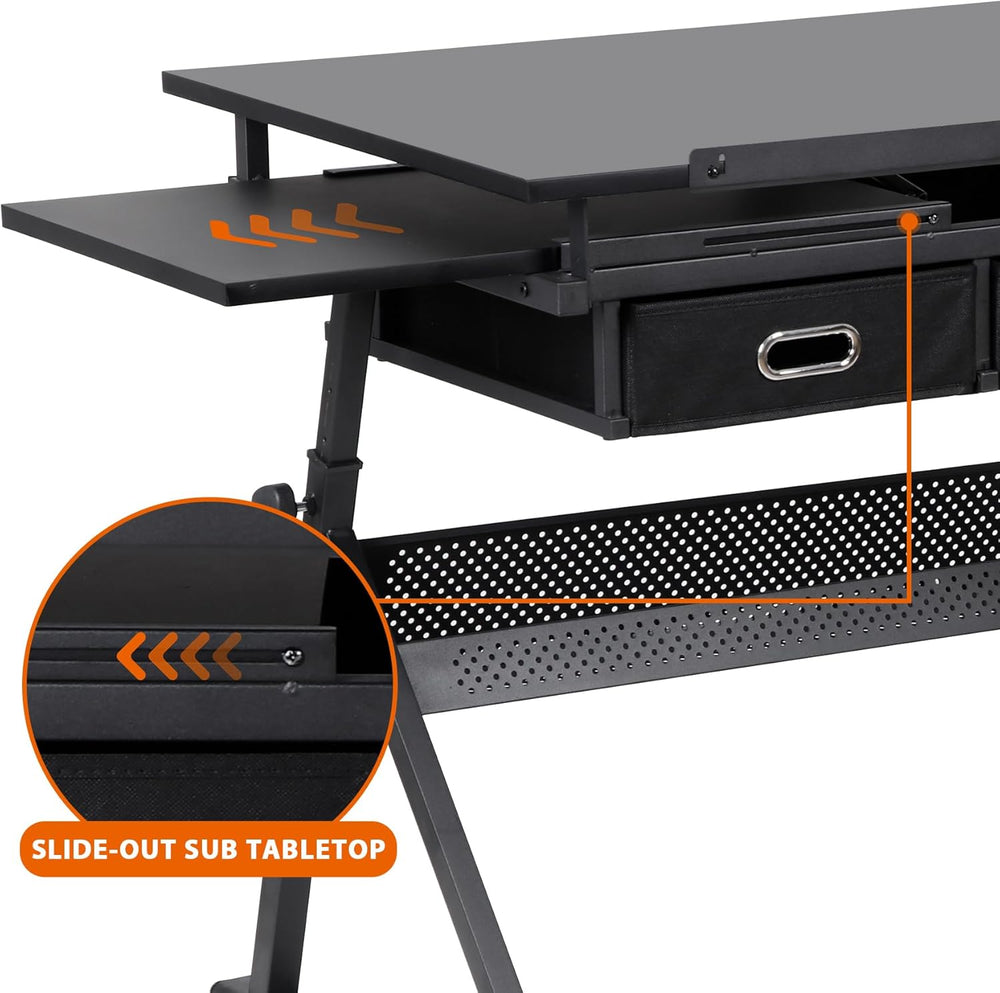 LEMY Drafting Table Art Desk, Height Adjustable Drawing Table Tilting Tableto...