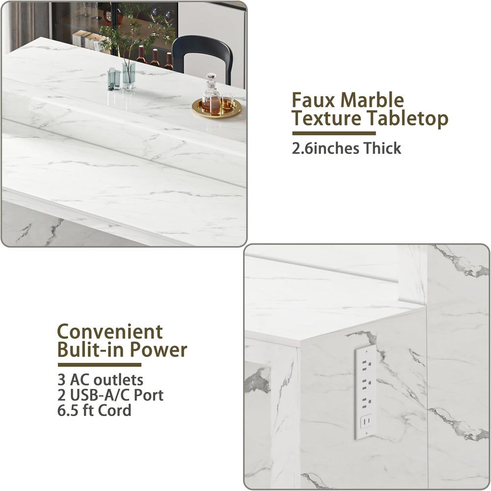 71" Large Faux Marble Dining Table with LED Lights, Modern Rectangle Kit...