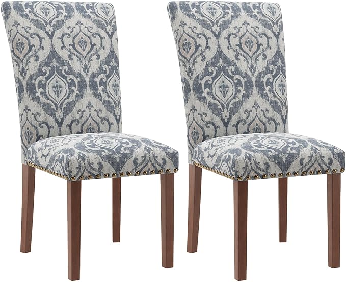 Stylish Dining Chairs Set of 2, Upholstered Parsons Dining Room Chair with Nailhead Trim, Kitchen Room Chair with Thick Cushions and Wood Legs, Nailhead Trim, SKY2050A-03