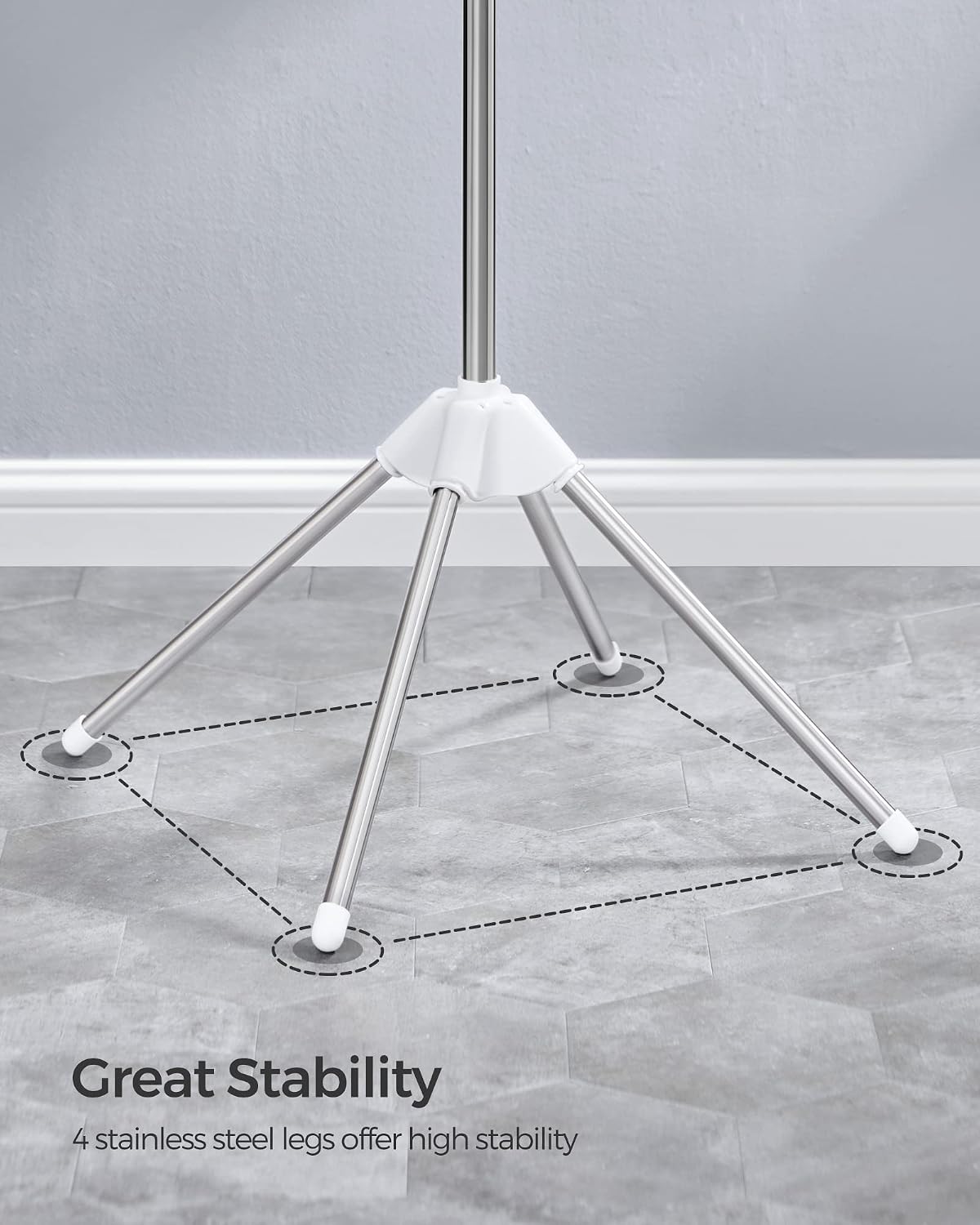 SONGMICS Clothes Drying Rack, 59-Inch Folding Laundry Drying Rack with 3 Rotatable Arms for Hangers, 4 Legs, Stainless Steel, for 27 Pieces of Clothes, White and Silver ULLR510W01