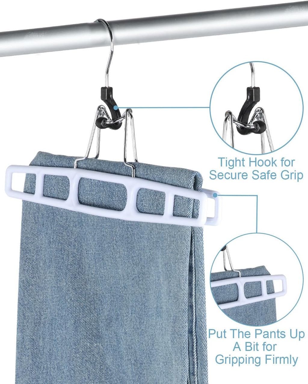 AMKUFO 20 Pack Pants-Hangers Skirt-Hangers, Plastic Pant-Hangers-for-Women Men, Pants-Hangers-Space-Saving, Clamp Hangers-for-Pants Jeans Shorts Tie Belt
