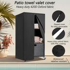 Outdoor Towel Rack for Pool Outdoor Pool Towel Storage Cabinet with Shelf & Drawer Pool Towel Holder with Rolling Wheels Hot Tub Towel Rack w/Waterproof Cover Poolside Towel Valet Caddy for Spa Black