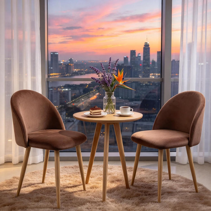 Lightdot Big Dining Chairs Set of 2, Modern Velvet Kitchen Chairs Side Chairs with Wood-Grain Metal Legs, Stylish Curved Backrest Living Room Chairs for Apartment, Bedroom,Home Bar,Living Space, Brown