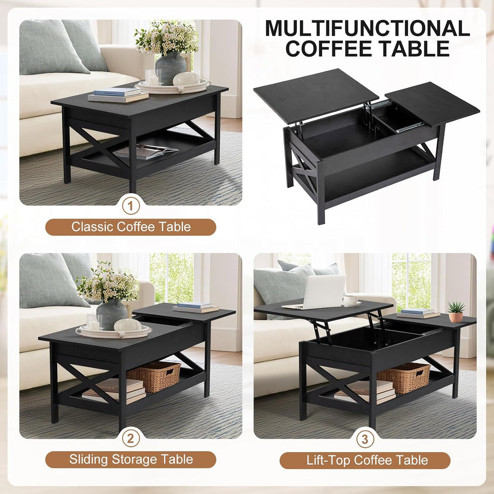 Lift Top Coffee Table with Storage, Small Coffee Table with Hidden Compartmen...