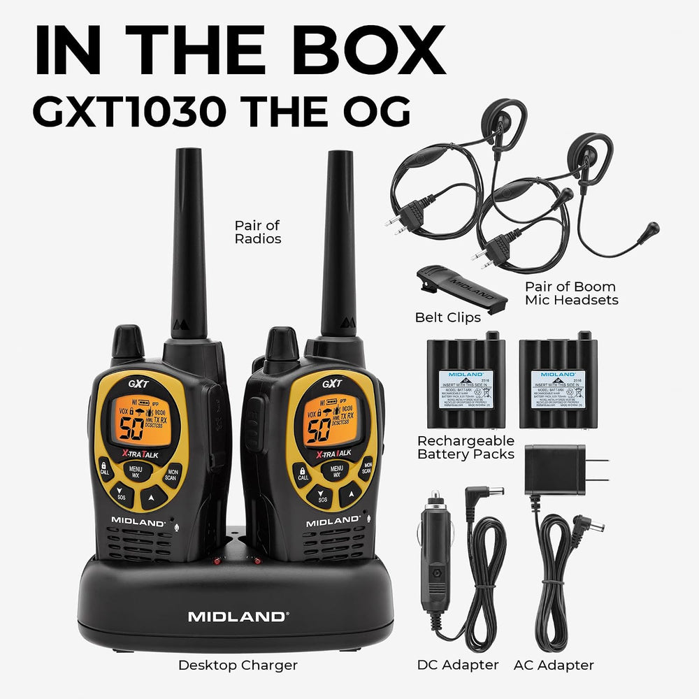 Midland GXT1030VP4 GMRS Two-Way Radios with Headsets, Hi-Vis Yellow, 2 Pack