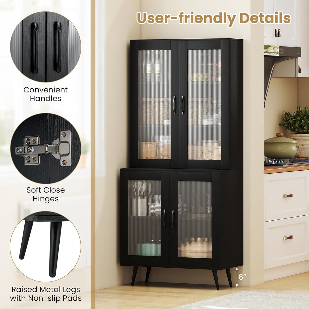 LOKO Kitchen Pantry Cabinet, Freestanding Storage Cupboard with Translucent F...