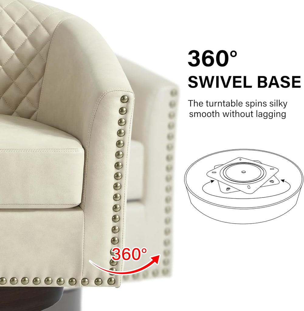 Swivel Barrel Accent Chair Set of 2, Comfy Modern Upholstered Round Faux Leat...