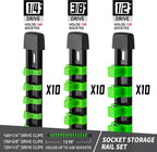 Socket Organizer Drive ABS Tools - Green Socket Holder, Premium Quality 30 Pieces Socket Holders Kit 1/4-Inch x 160 Clips, 3/8-Inch x 150 Clips, 1/2-Inch x 120 Clips（30PC,Green)