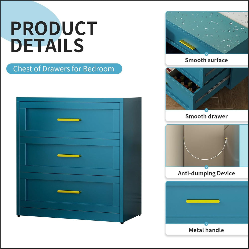 Blue 3 Drawer Metal Dresser