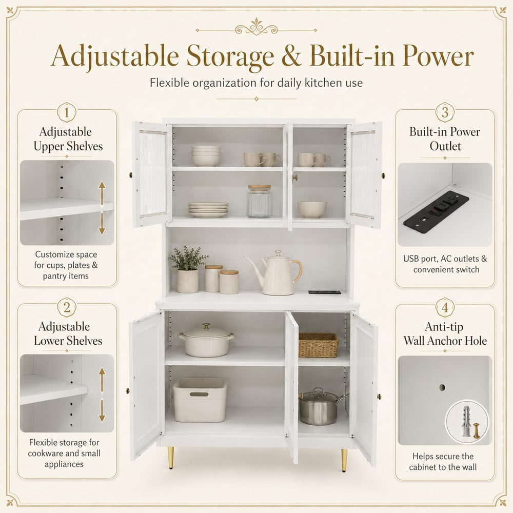 AUN Metal Pantry Cabinet with Charging Station - 68" Multi-Scene Storage...
