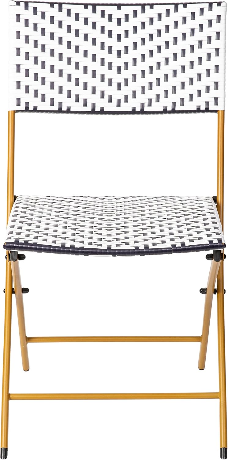 EMMA + OLIVER Navy/White Folding Bistro Chairs, 2-Pack