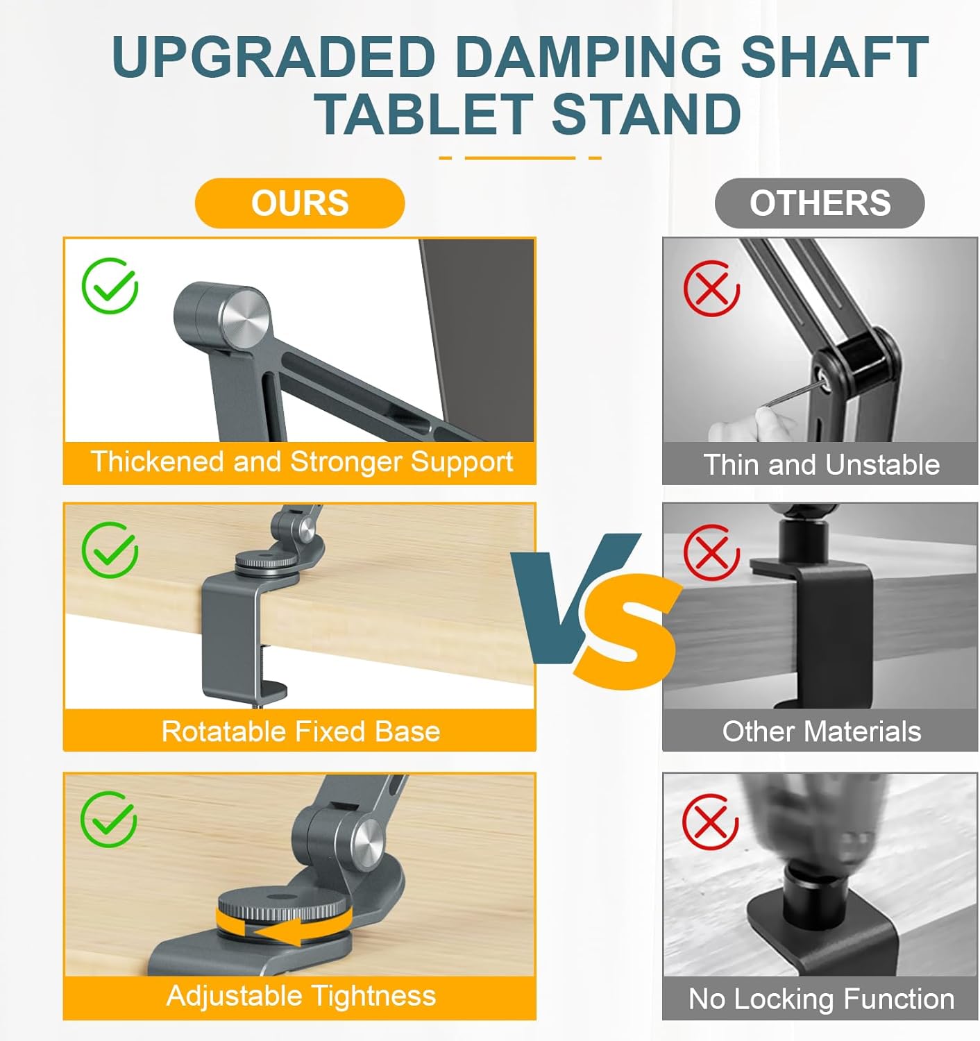 Houele Tablet Stand Holder, Adjustable Foldable Tablet Arm iPad Desk Mount with 360°Rotate Base, Phone Holder iPad Stand for Desk and Bed, Compatible with Tablets, Phones or Other 4-15.6" Device