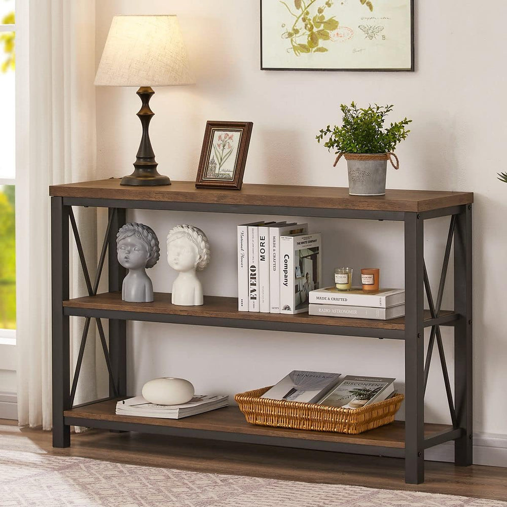 BON AUGURE 47” Narrow Console Table, 3 Tier Sofa Table Behind Couch, Rustic |...