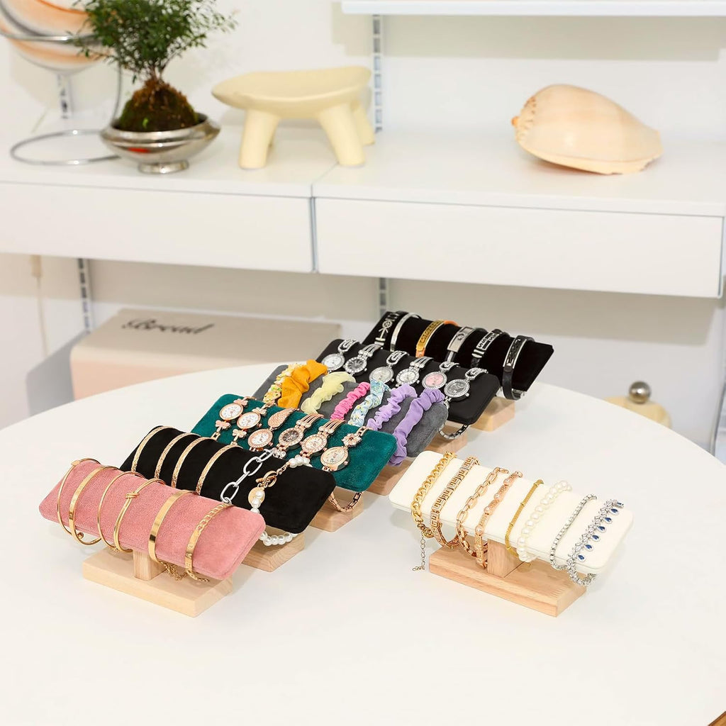 Wooden Watches Display Tower Base Watch Neck Bracelet Organizer Rack Bangle Scrunchie Headband Showcase Tower Black Suede