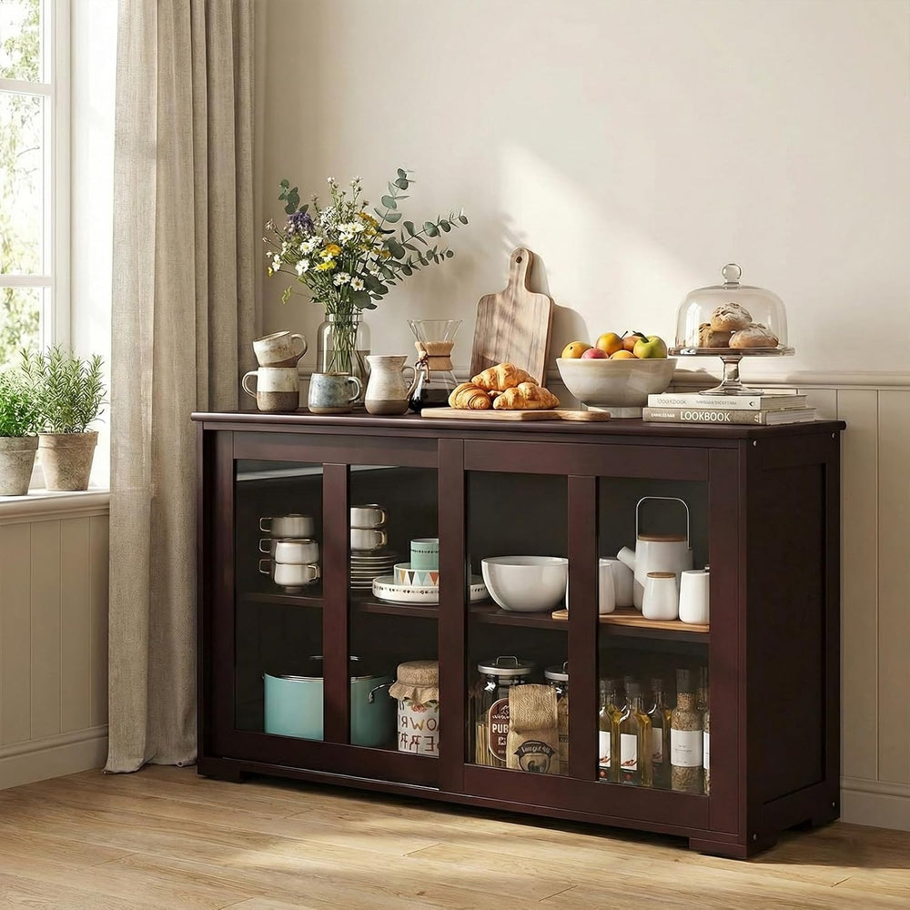 NAFORT Wooden Buffet Cabinet Sideboard with Sliding Doors, Kitchen Storage Co...