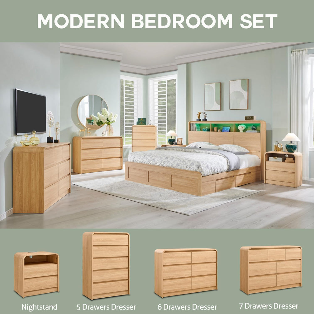 Aitjunz 25" Tall Modern Nightstand with Charging Station, 23.6''...