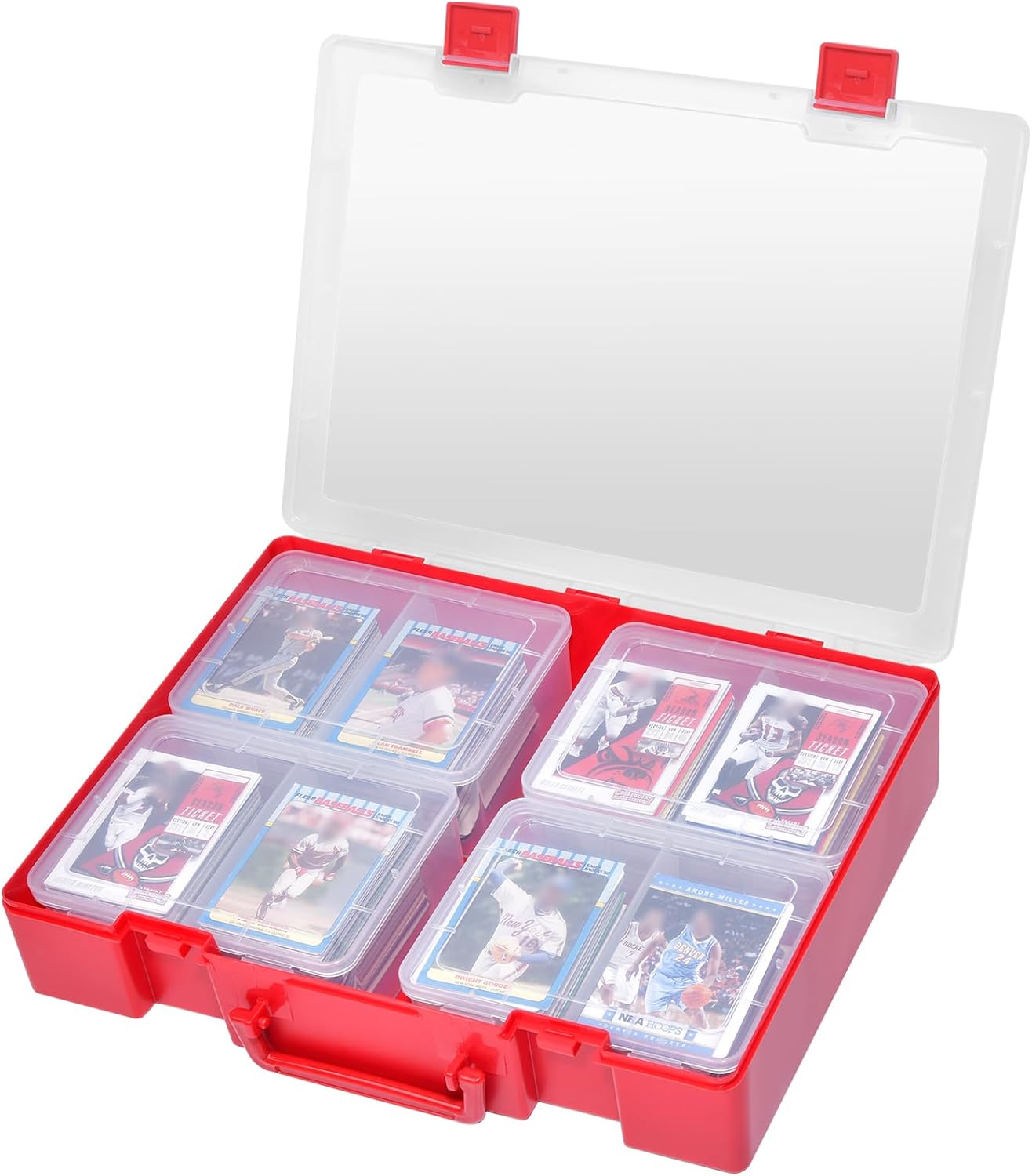 ALCYON 1600+ Baseball Card Storage Box, Sports Cards Holder Organizer Hard Plastic Display Case Compatible with Baseball/Football/for MTG/for PM for Collector (red)