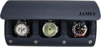 DailyWatch | Personalized Watch Roll Travel Case For 3 Watches - Handmade Genuine Leather Travel Case With Custom Engraving of Name or Initials - Navy Blue Litchi