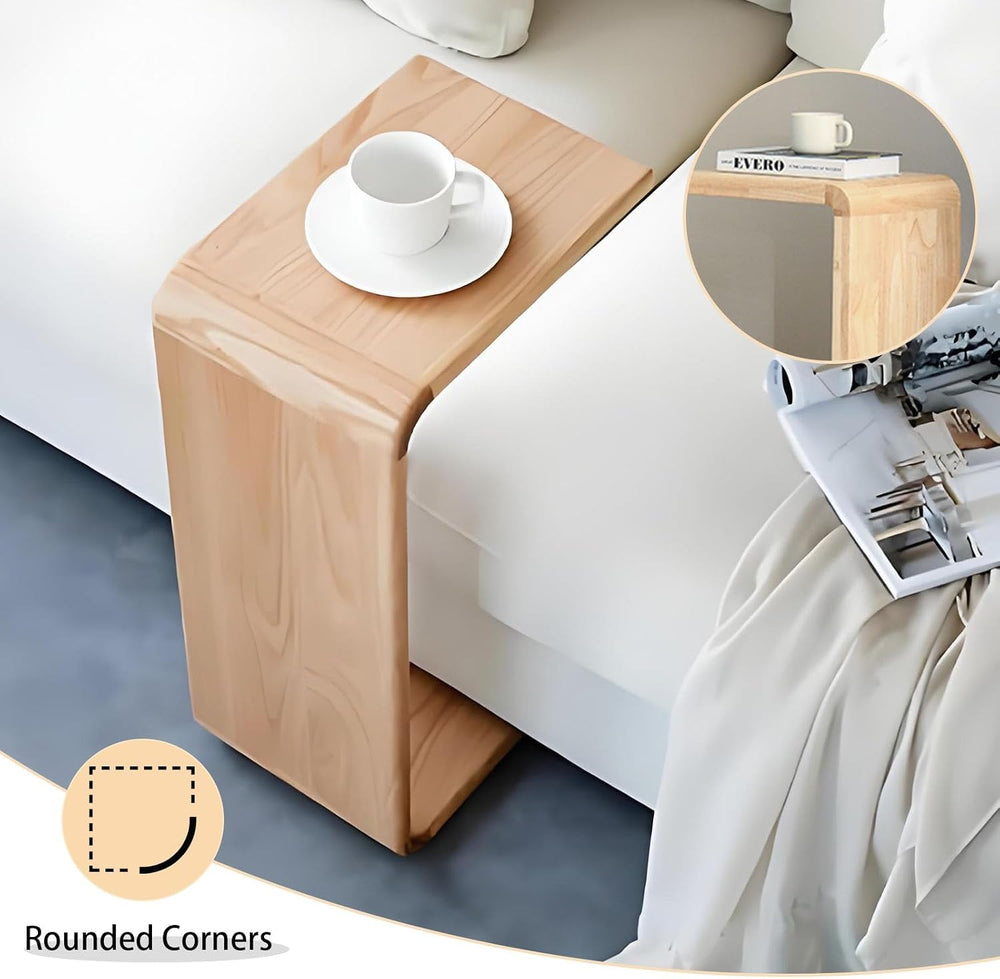 Small Side Table for Couch C-Shaped End Table Solid Wood Sofa Table Living Be...