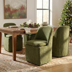 Upholstered Dining Chairs with Casters, Washable Cover Modern Dining Room Chairs with Thick Cushion & Sturdy Metal Frame for Kitchen, Living Room, Dressing Room, Green Fabric, Set of 2