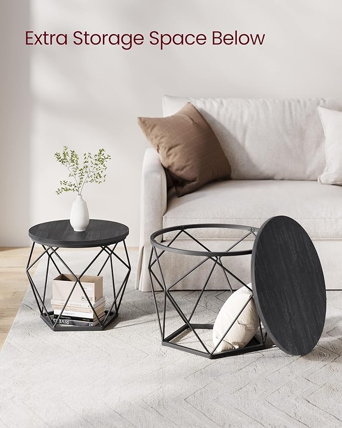 VASAGLE Small Coffee Table Set of 2, Round Coffee Table with Steel Frame, Sid...