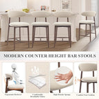 Upholstered Counter Height Bar Stools Set of 6, Kitchen Island Stools with Back, Modern Counter Stools Island Bar Chairs with Wood Legs for Kitchen Island Dining Room Bar, Beige