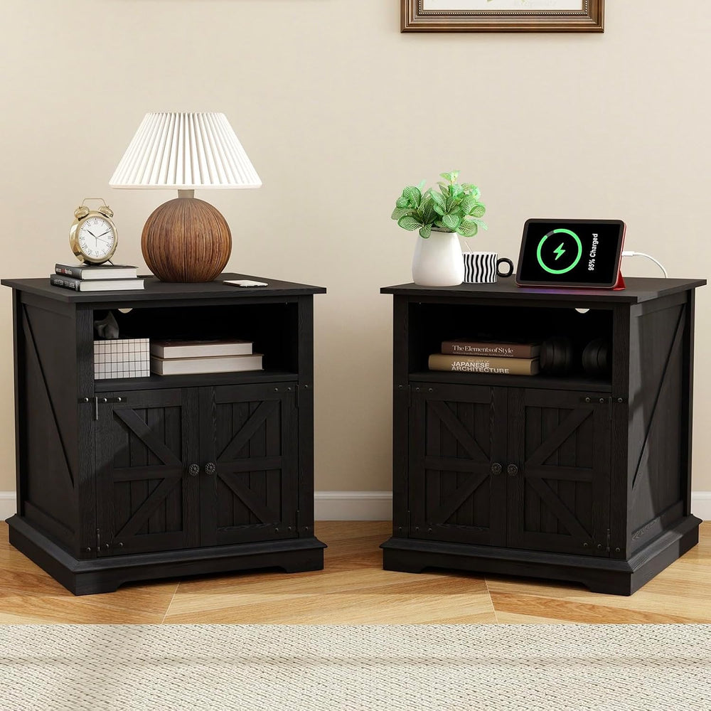 MUUEGM End Table Set of 2 Large Side Table 24" Farmhouse Nightstands wit...