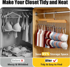 Bra Hangers for Closet Organizer with 16 Metal Hooks Belt Hanger for Closets Space Saving Multi Hook Hanger Non-Slip Tank Top Hanger 360°Rotating Display Belt Organizer for Tie, Hat, Bra Wooden 3 Pack