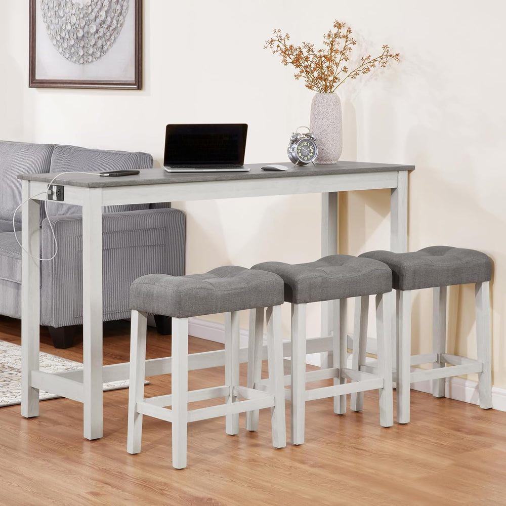 LKTART Bar Table and Chairs Set, 4 Piece Counter Height Bar Table Set with Po...