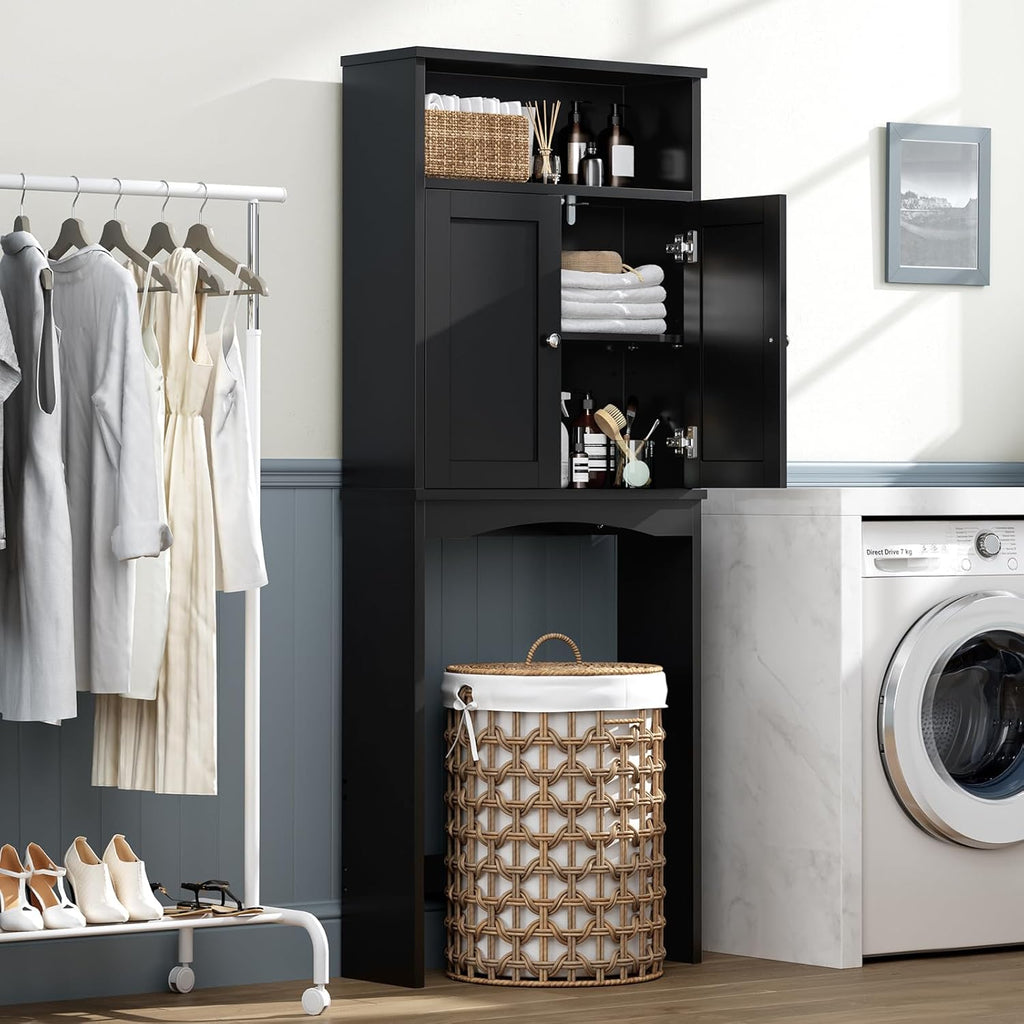 Over The Toilet Storage Cabinet, Over The Toilet Cabinet for Bathroom with Inner Adjustable Shelf and Top Open Storage Above Toilet Cabinet Behind The Toilet Bathroom Organizer, Black