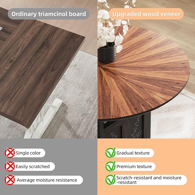 47" Round Dining Table Set for 4-6 People, Large Farmhouse Kitchen Dining Table Set with Chairs and Storage Rack, Metal Base Round Table for Home Dining Room Living Room (Cat table and 4 black chairs)