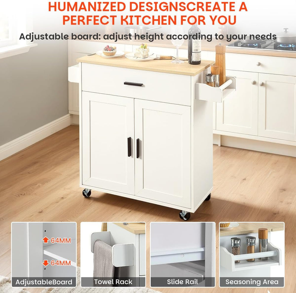 Kitchen Island with Storage, Rolling Kitchen Island on Wheels with Scalable,O...