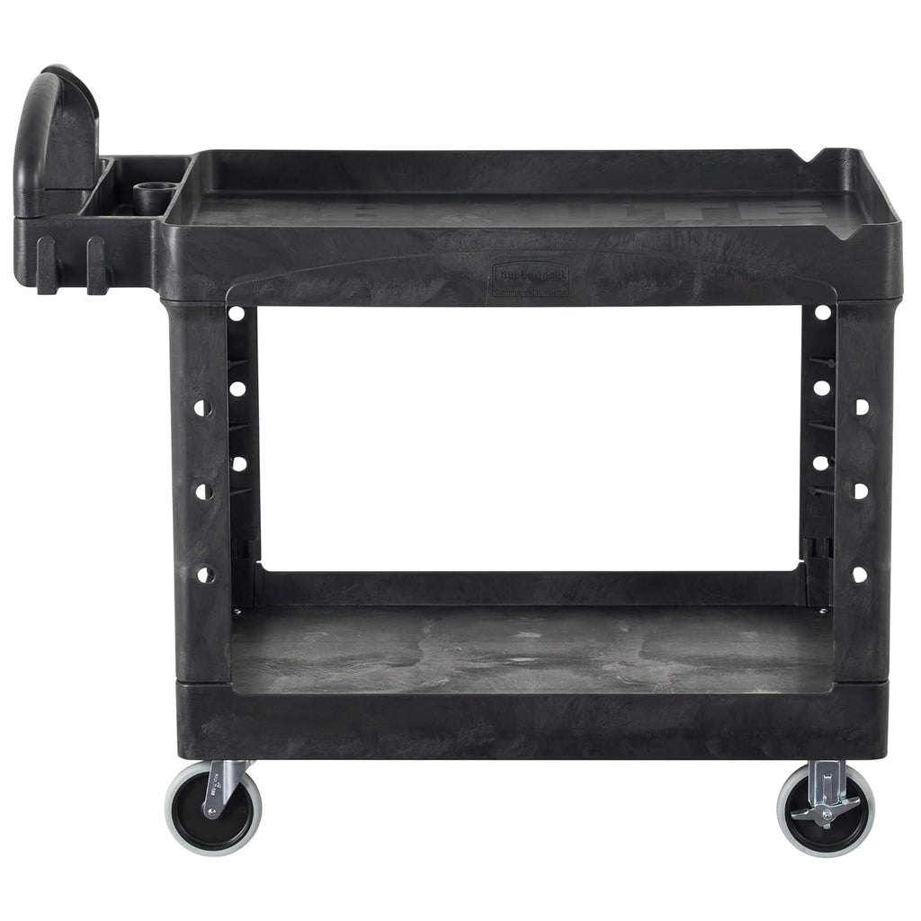 Rubbermaid Commercial Products 2-Shelf Utility/Service Cart, Medium, Black, Lipped Shelves, Ergonomic Handle, 500 Lbs Capacity, forfor Warehouse/Garage/Cleaning/Manufacturing