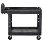 Rubbermaid Commercial Products 2-Shelf Utility/Service Cart, Medium, Black, Lipped Shelves, Ergonomic Handle, 500 Lbs Capacity, forfor Warehouse/Garage/Cleaning/Manufacturing