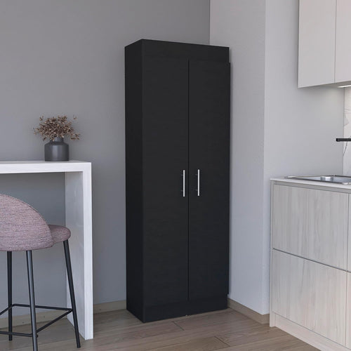 23.6" D*11.9" W*66.8" H Freestanding Kitchen Pantry with 4 Shelves, Double Door, Rectangular Storage Cabinet, Traditional, for Living Room, Dining Room, Black